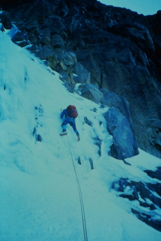 Me launching up the first pitch of the Diamond Couloir. Steve Howe photo