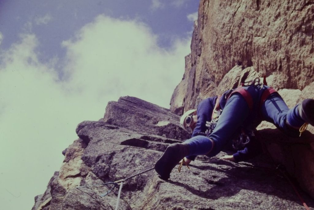 Steve starting the crux groove pitch of the climb. 5c climbing at 16,000 feet