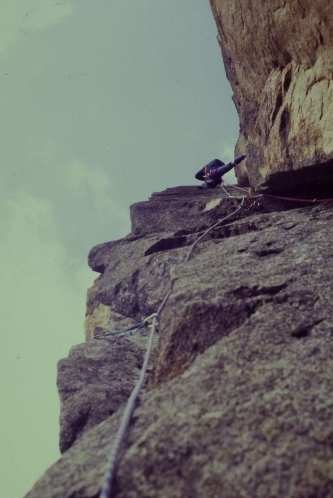 Steve at the top of the crux pitch after free climbing it.