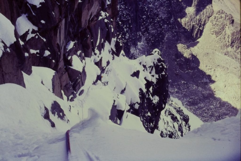 Looking back out of the sub glacial cave to Steve's belay.