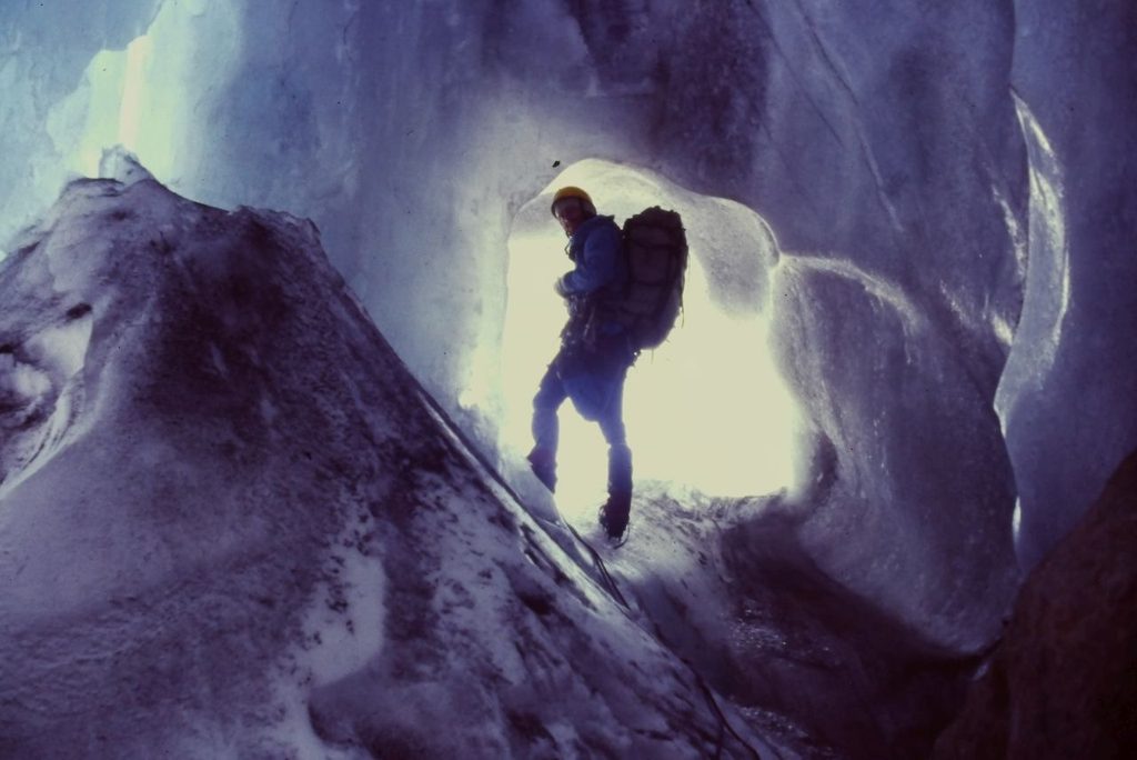 Steve about to exit the ice cave through the window.