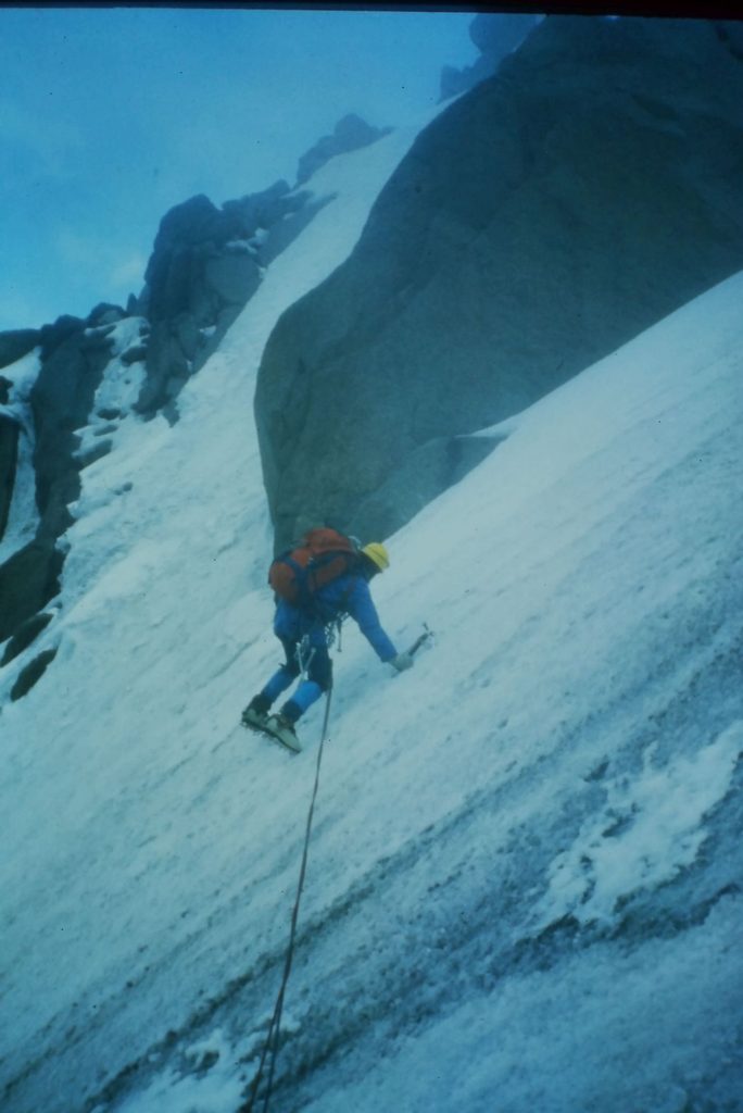 Me heading across the hard ice of the Gate, for Nelion summit for the second time.