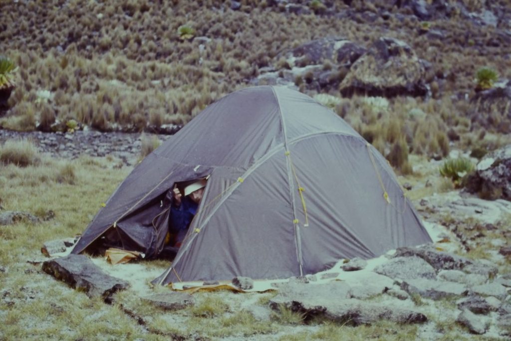 Our tent at American Camp. Hail gathered round the bottom.